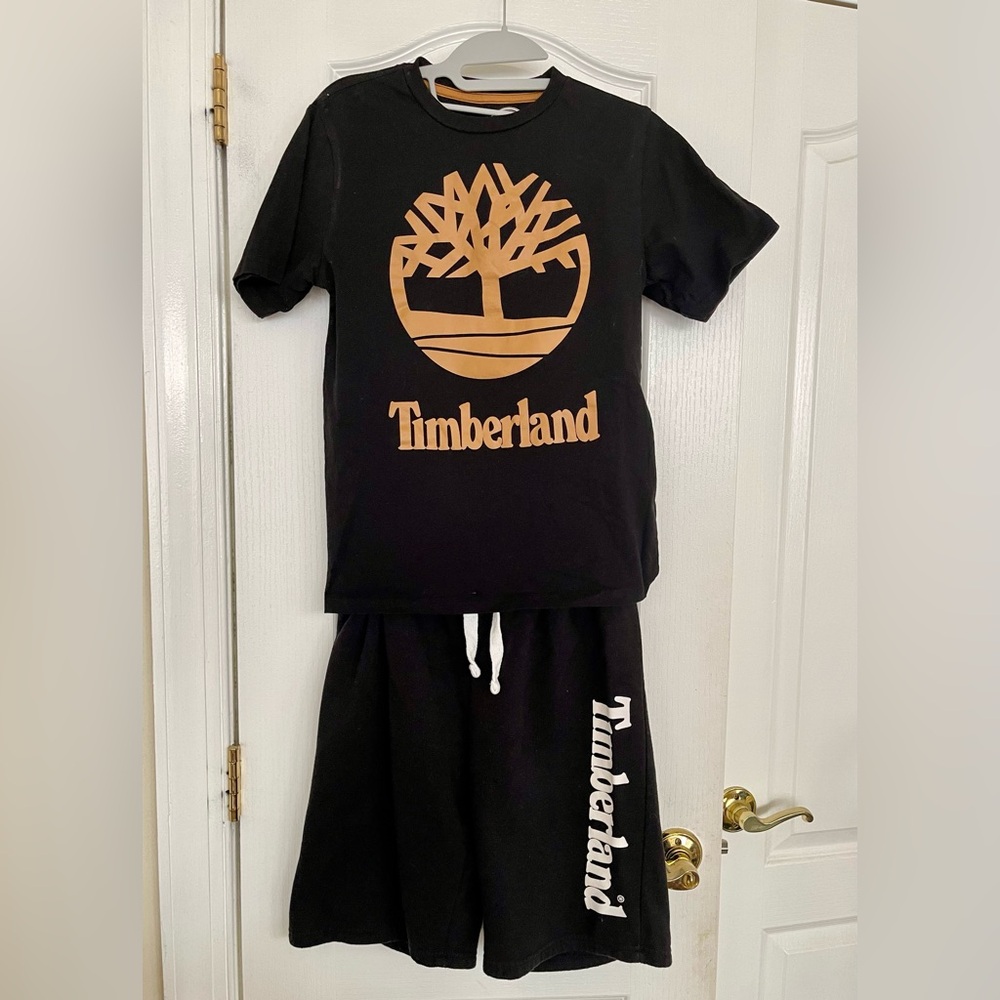 Timberland Boys size Large (14-16) Black Tee and Knit Shorts bundle